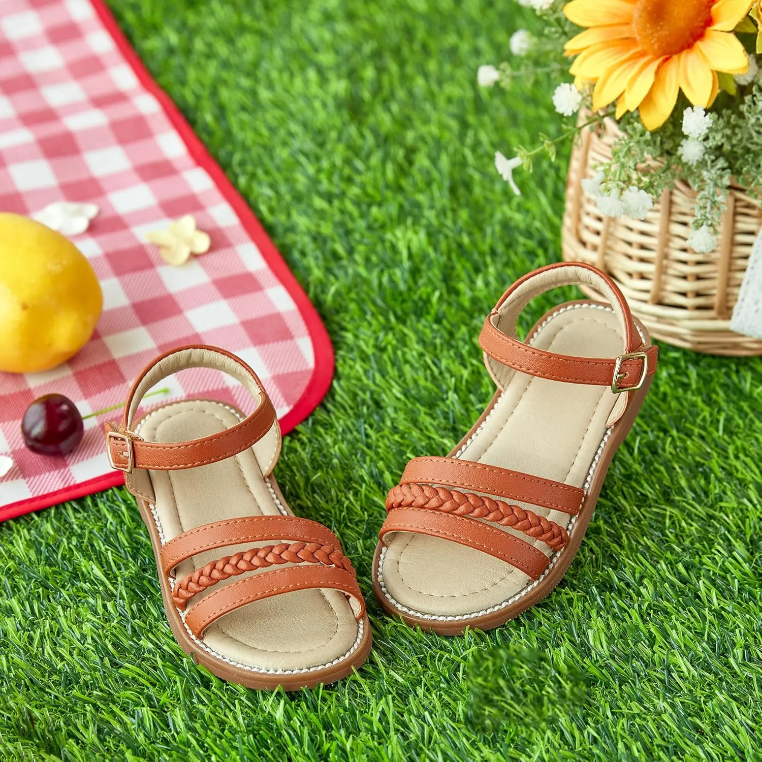 Otter MOMO Girls Open Toe Princess Flat Sandals with Comfort Sole Summer Sandals