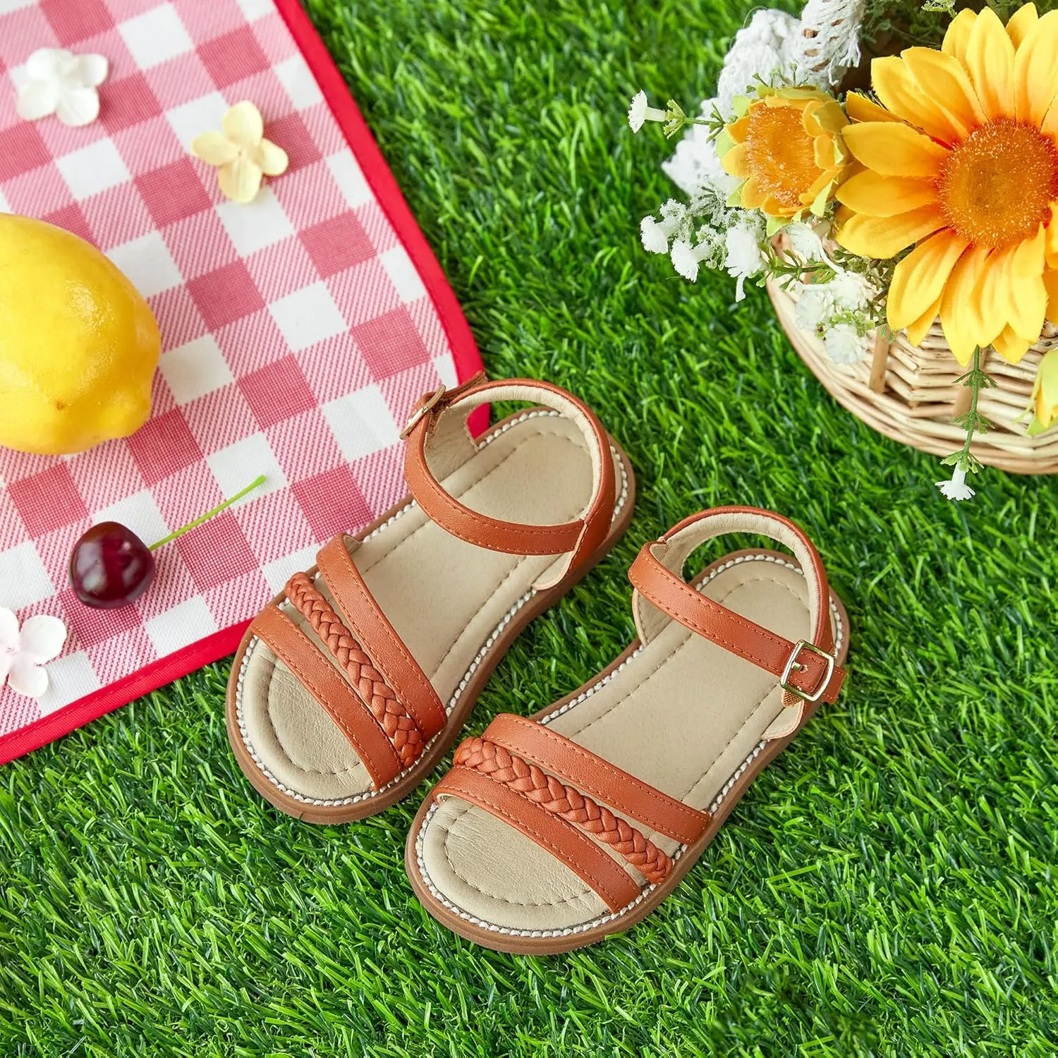 Otter MOMO Girls Open Toe Princess Flat Sandals with Comfort Sole Summer Sandals