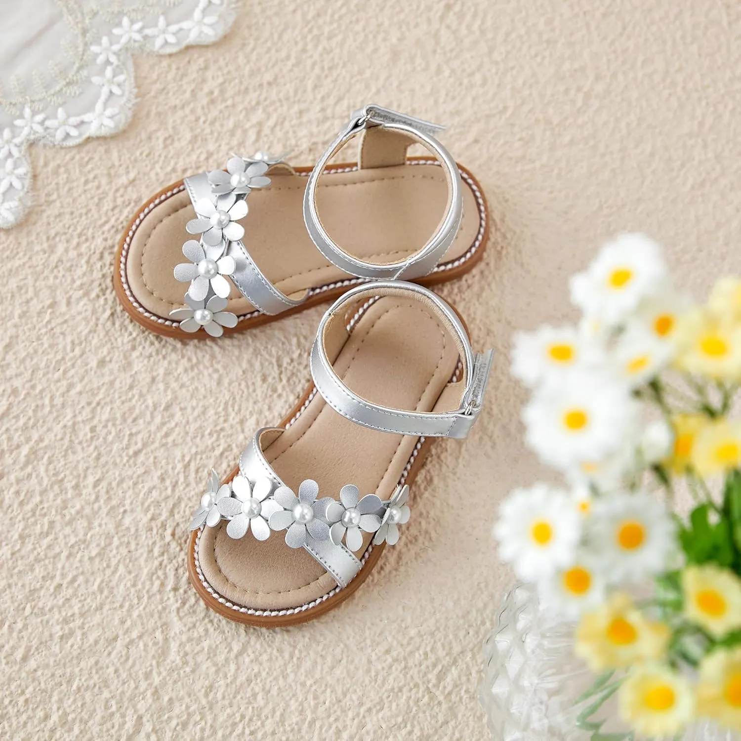 Otter MOMO Girls Open Toe Princess Flat Sandals with Comfort Sole Summer Sandals