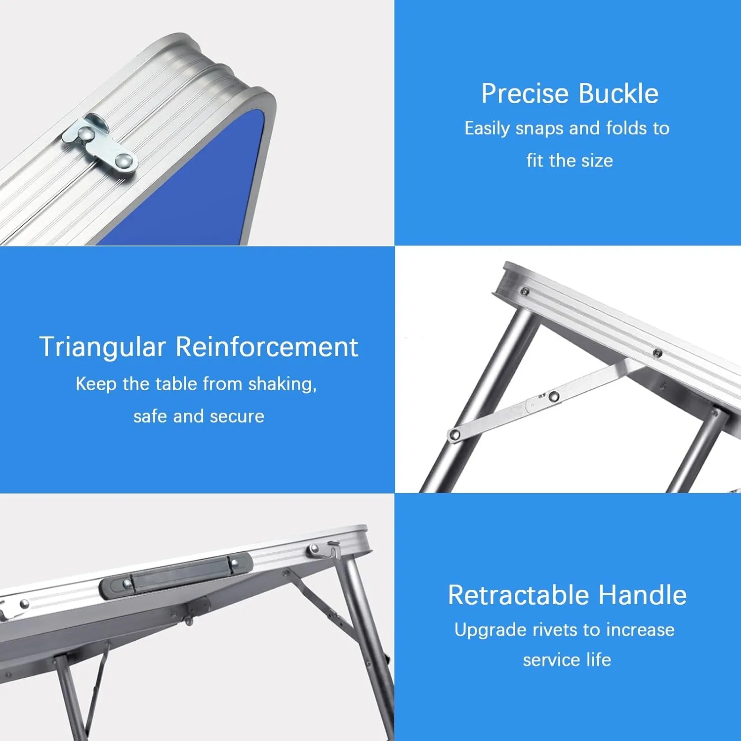 Outdoor Folding Picnic Table with Adjustable Heights Legs, Aluminum Foldable Camping Table, Portable Dining Tables with Handle for Patio Camp Beach Party BBQ, 90x60cm, Blue