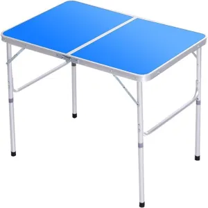 Outdoor Folding Picnic Table with Adjustable Heights Legs, Aluminum Foldable Camping Table, Portable Dining Tables with Handle for Patio Camp Beach Party BBQ, 90x60cm, Blue