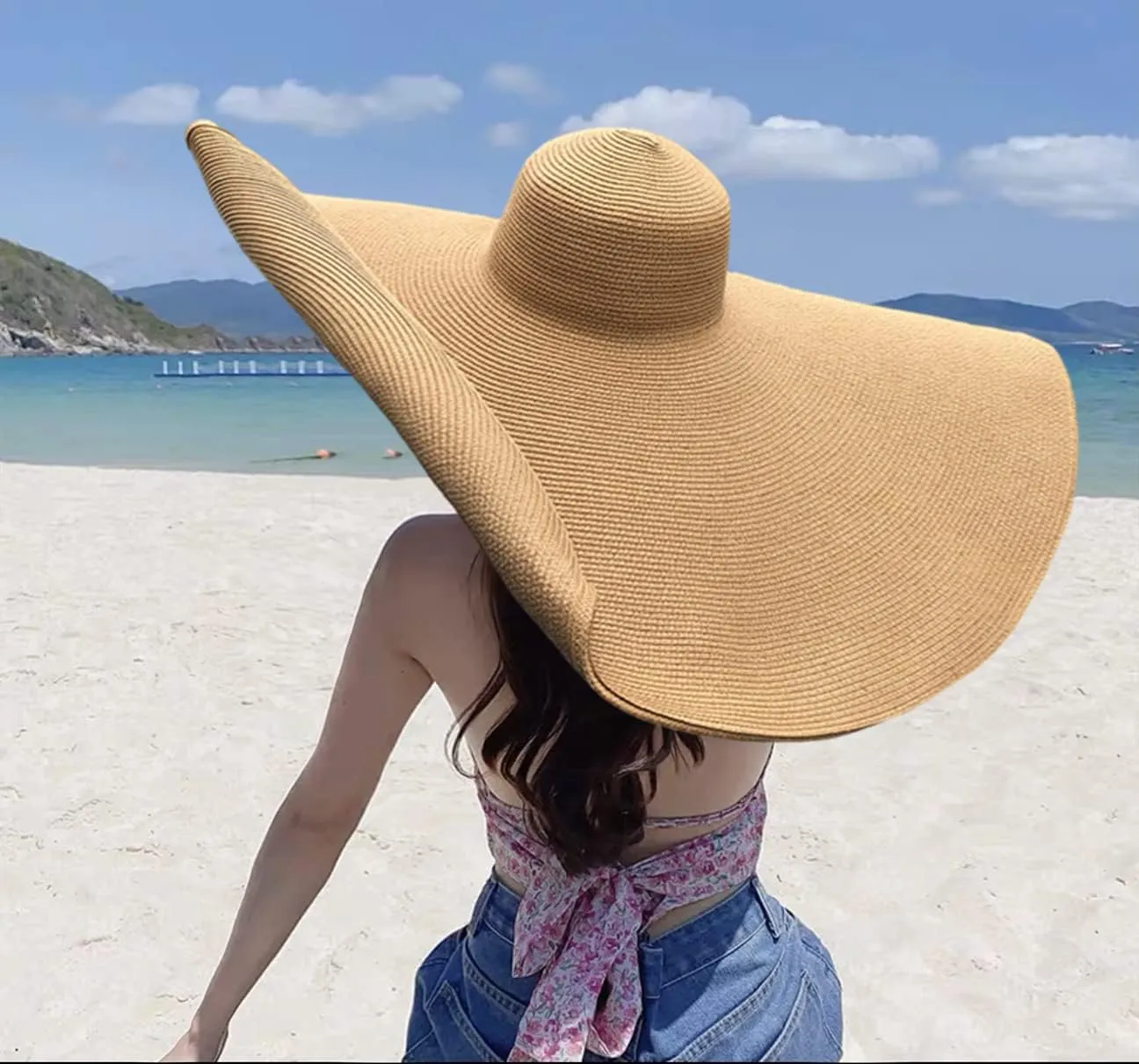 Oversized Beach Straw Hats for Women Floppy, Extra Large Sun Visor Hat Wide Brim Summer Roll Up Big Beach Hat Women Foldable