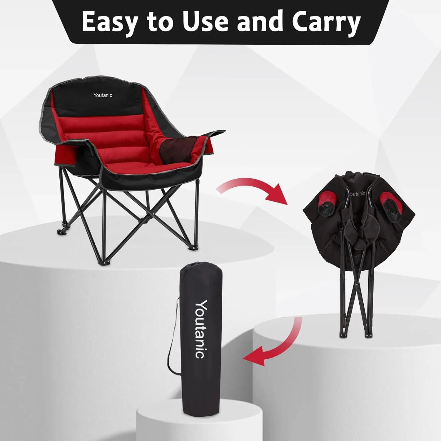 Oversized Camping Chair, Portable Folding Camping Chairs with Side Pocket, Cup Holder and Carry Bag, Heavy Duty Outdoor Camping Chairs for Adults, Fishing, Sports, Trip, up to 400lbs, Style 5