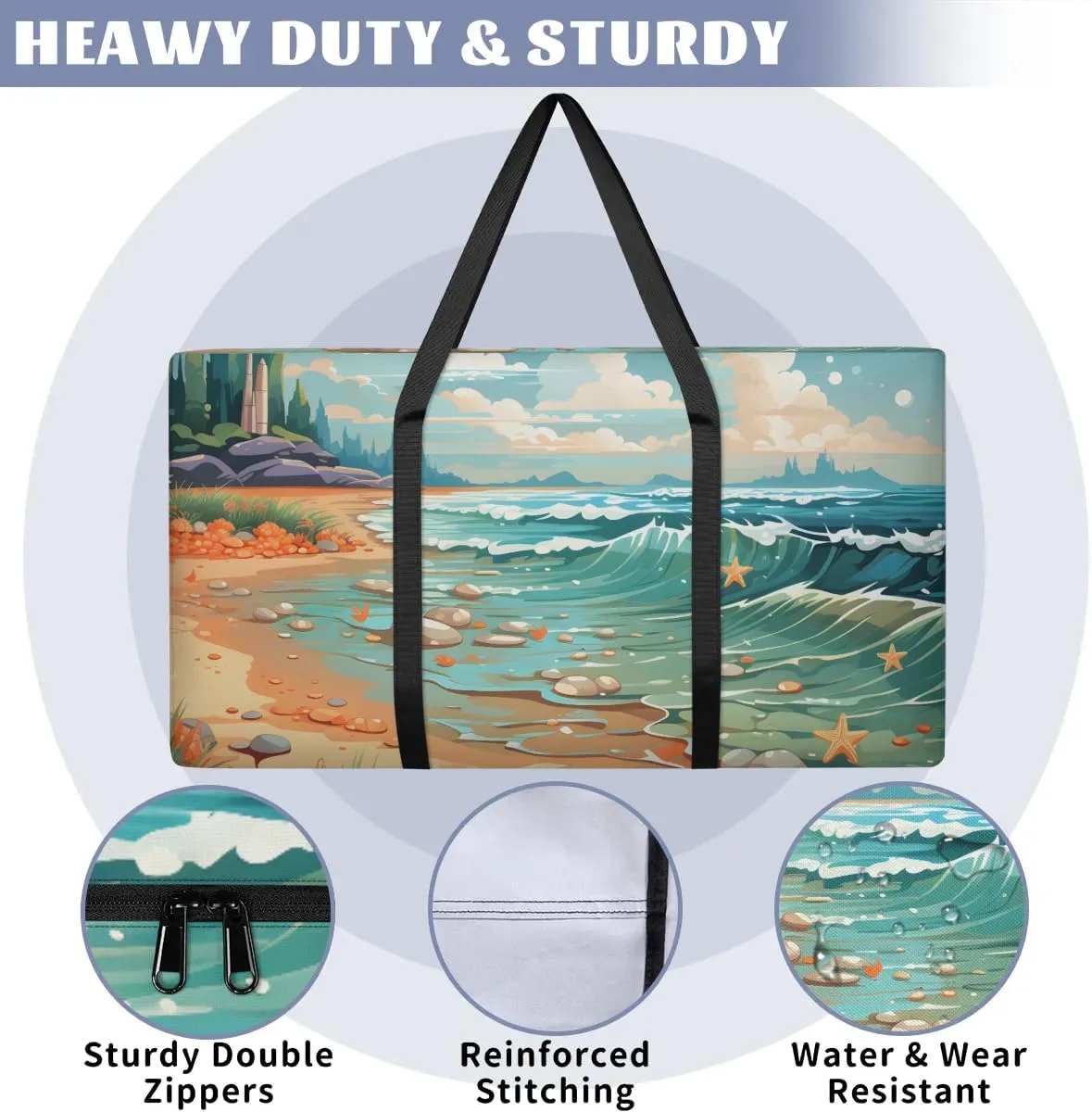 Oversized Moving Bags Beach Ocean Waves Waterproof Storage Totes Large Storage Bags for Clothes Packing Bags for Moving Travel & Clothes Storage