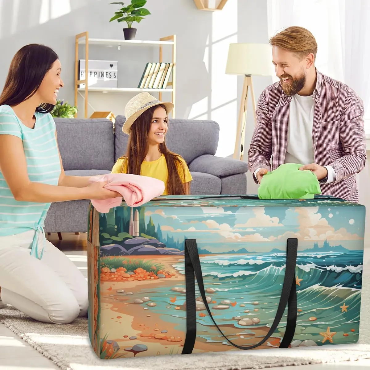 Oversized Moving Bags Beach Ocean Waves Waterproof Storage Totes Large Storage Bags for Clothes Packing Bags for Moving Travel & Clothes Storage