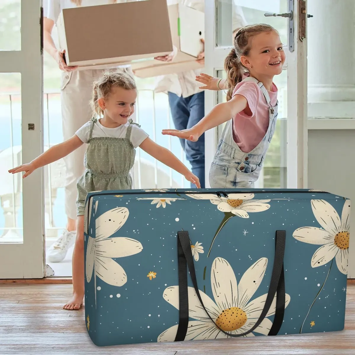 Oversized Moving Bags Daisy Foral Printed Waterproof Storage Totes Large Storage Bags for Clothes Packing Bags for Moving Travel & Clothes Storage
