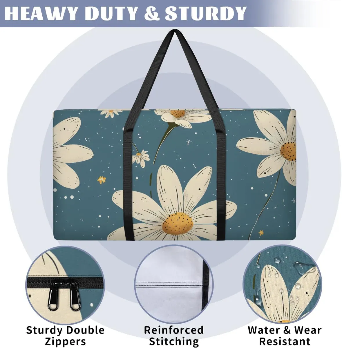 Oversized Moving Bags Daisy Foral Printed Waterproof Storage Totes Large Storage Bags for Clothes Packing Bags for Moving Travel & Clothes Storage