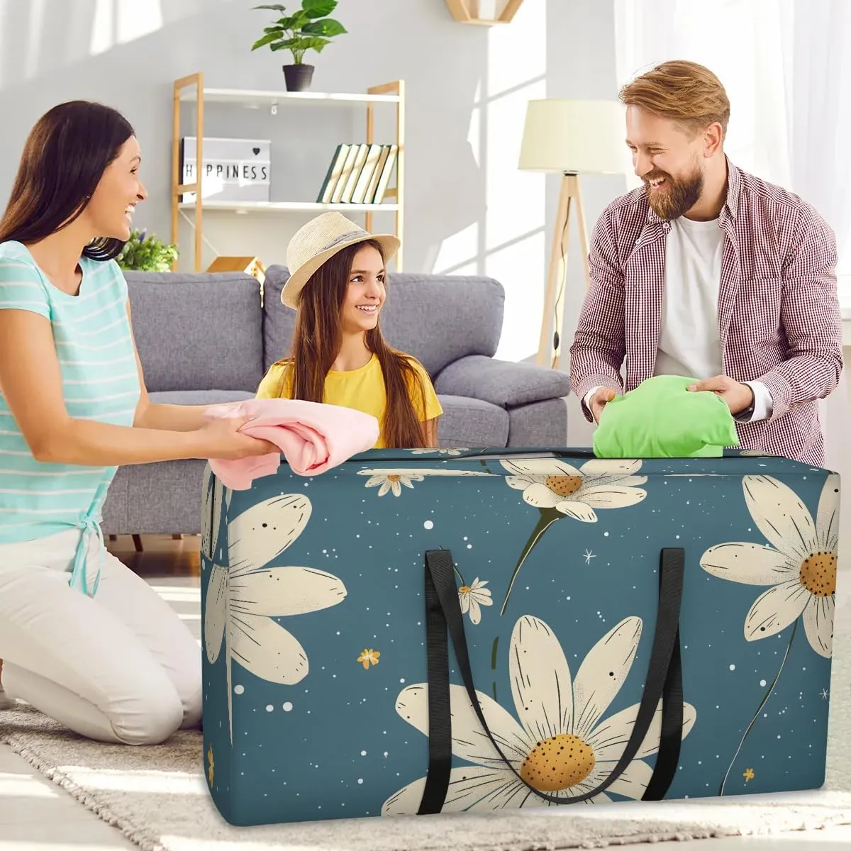 Oversized Moving Bags Daisy Foral Printed Waterproof Storage Totes Large Storage Bags for Clothes Packing Bags for Moving Travel & Clothes Storage