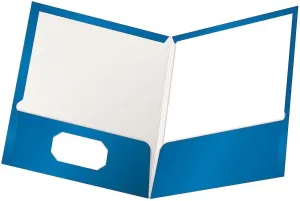 Oxford Laminated Twin-Pocket Folders, Letter Size, Blue, Holds 100 Sheets, Box of 25 (51701EE)
