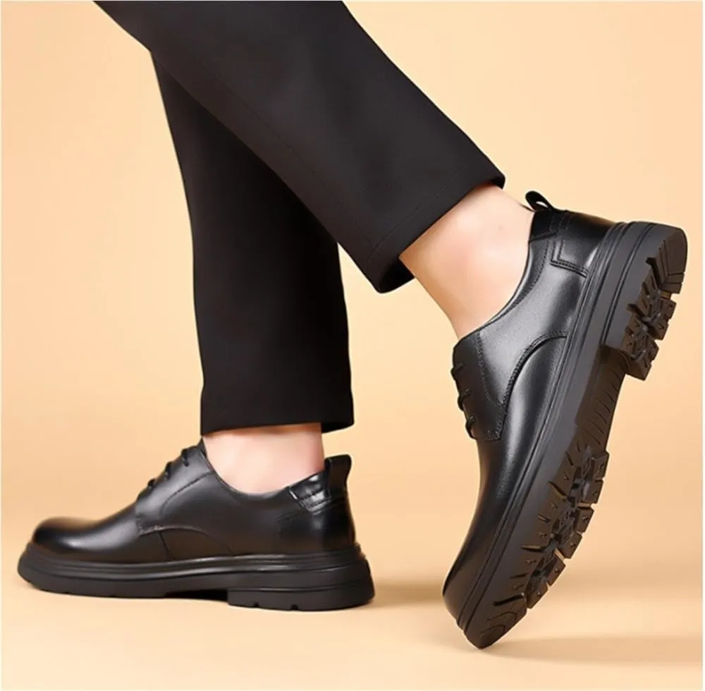 Oxford Style Formal Classic Lace Up Lug Sole Dress Shoes Slip Resistant Low Top for Wedding Office Business