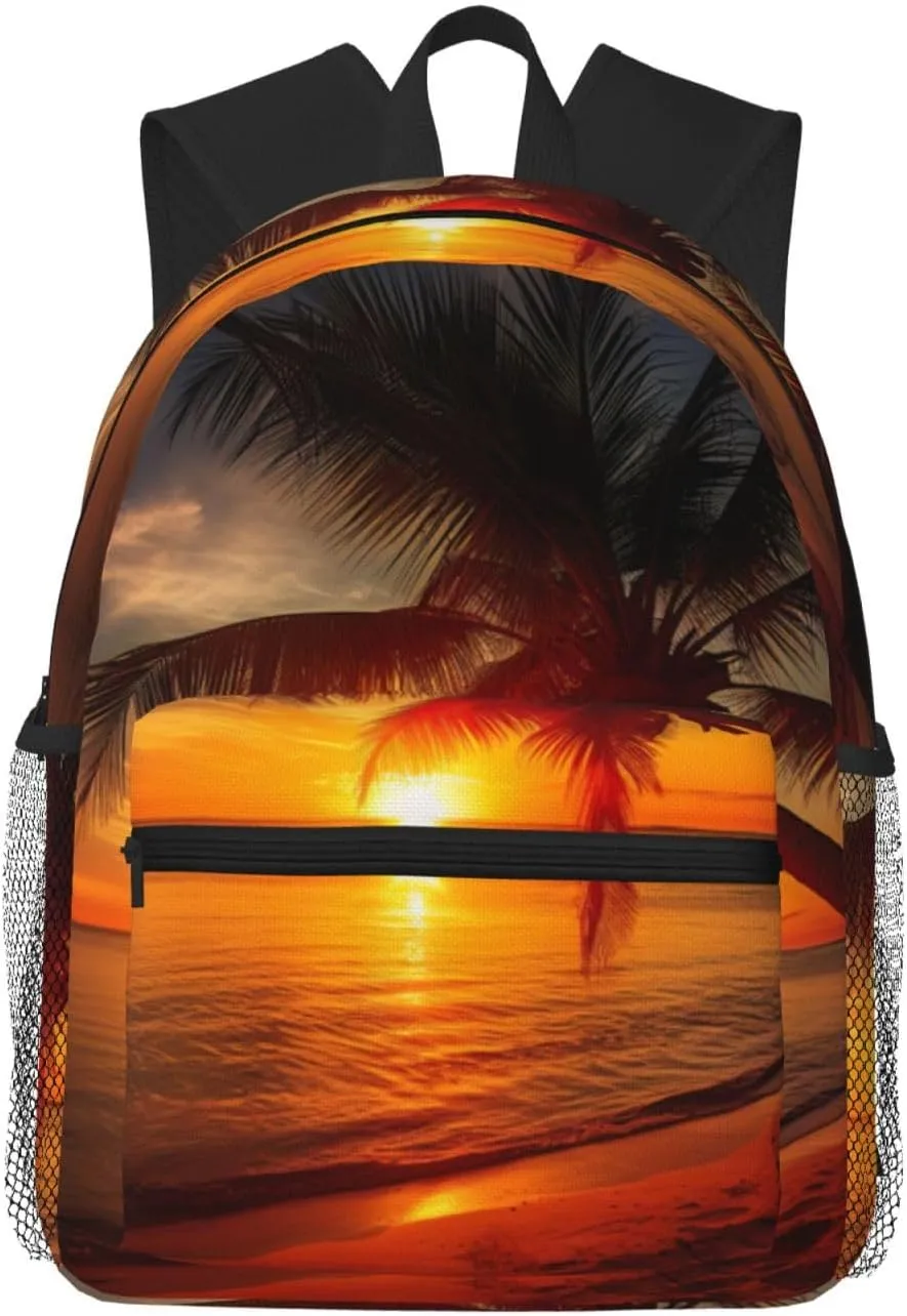 Palm Tree Sunset College Backpack For Women Men,Lightweight Travel Bag Backpack With Pockets for Women Men