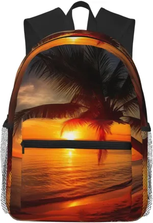Palm Tree Sunset College Backpack For Women Men,Lightweight Travel Bag Backpack With Pockets for Women Men
