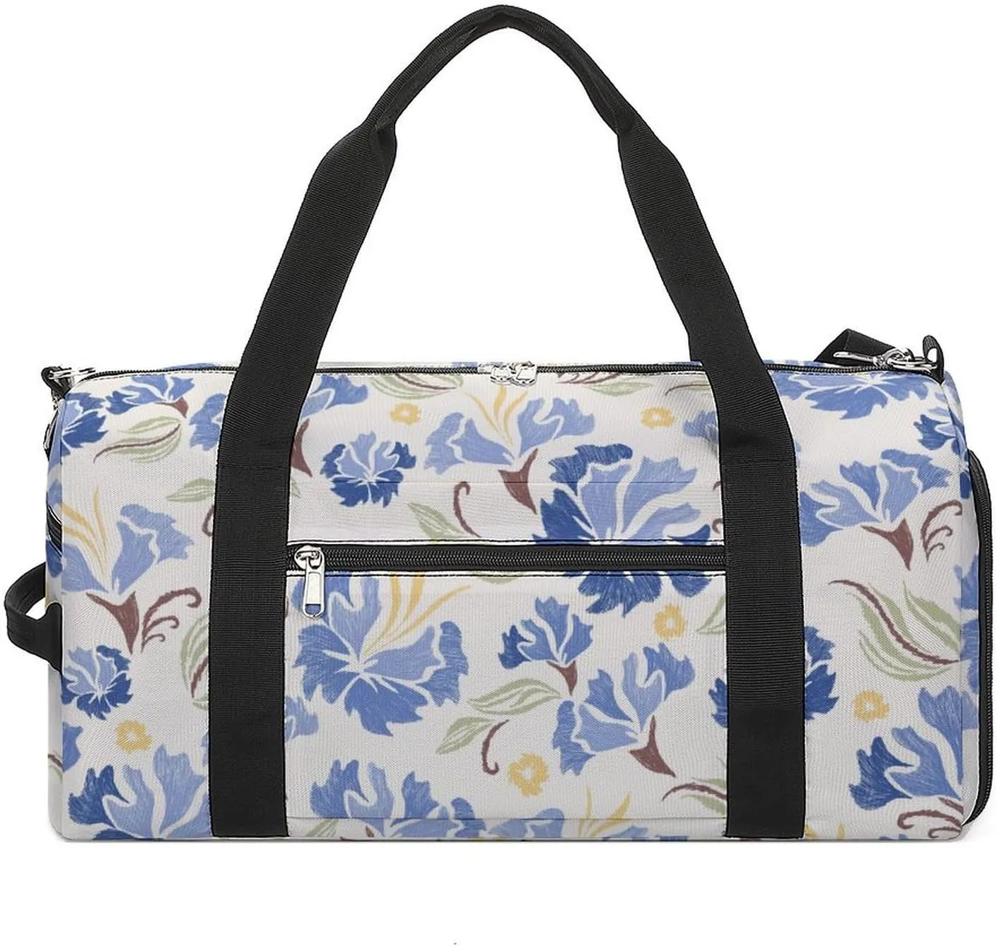 Pastel Blue Carnation Flowers Fitness Large Gym Bag for Unisex with Shoe Compartment & Wet Pocket