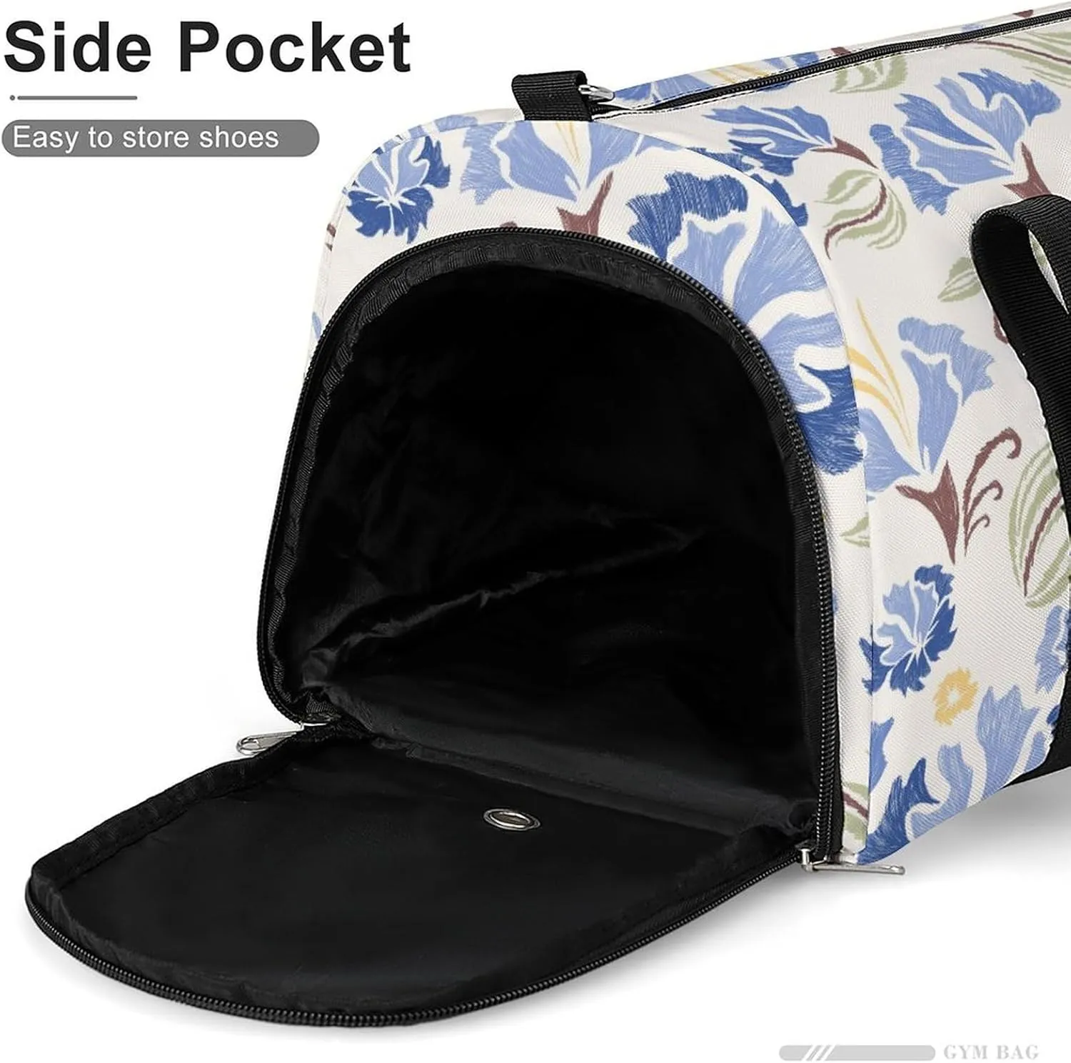 Pastel Blue Carnation Flowers Fitness Large Gym Bag for Unisex with Shoe Compartment & Wet Pocket