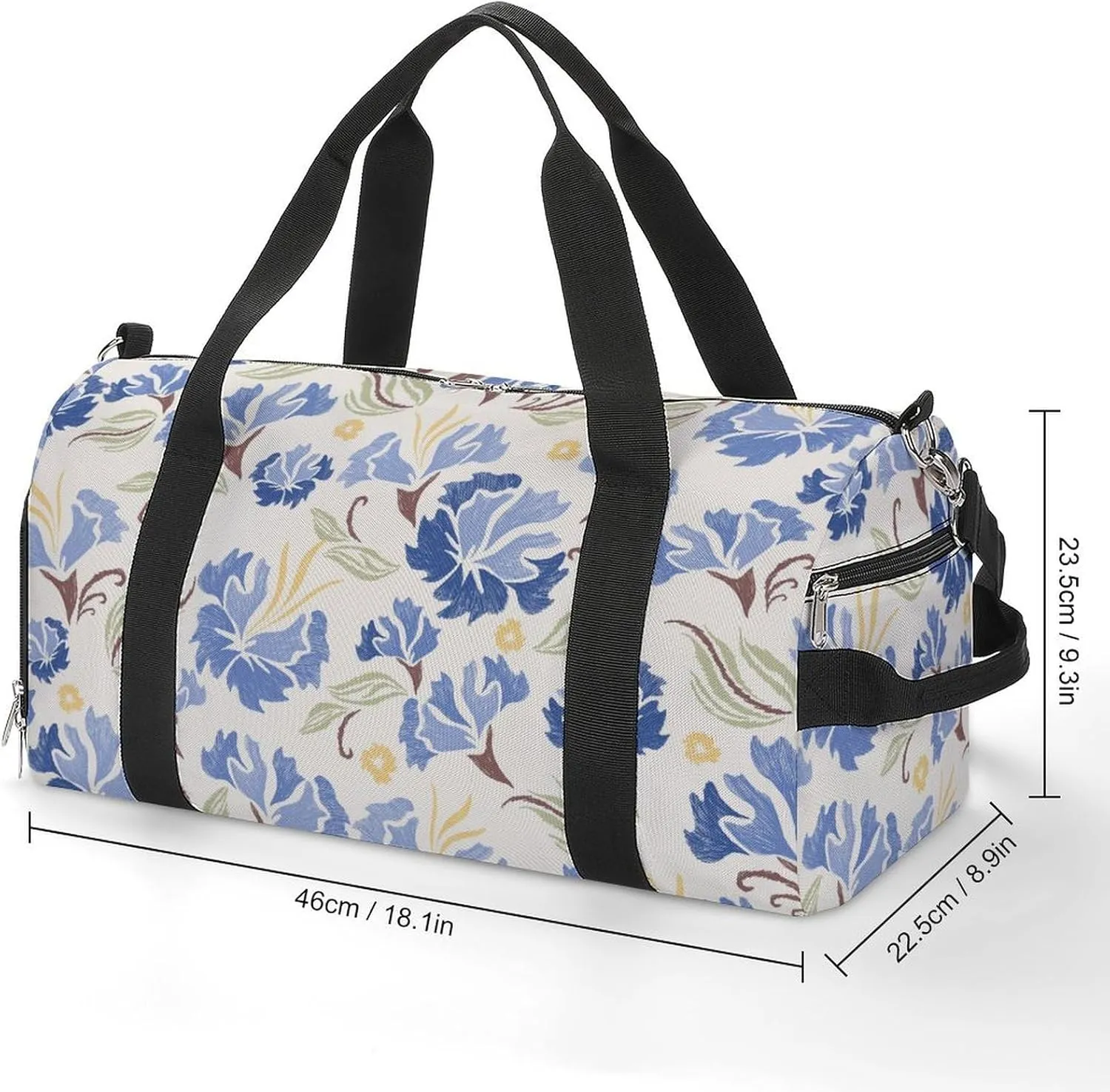 Pastel Blue Carnation Flowers Fitness Large Gym Bag for Unisex with Shoe Compartment & Wet Pocket