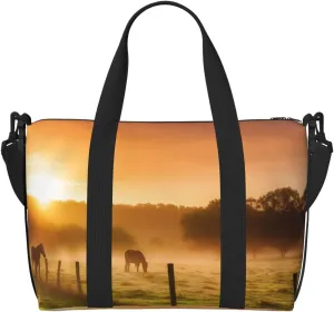 Pasture at Sundown in Orange Sunny Beams printed Tote Crossbody Travel Bag Sports Tote Gym Bag Tote Luggage