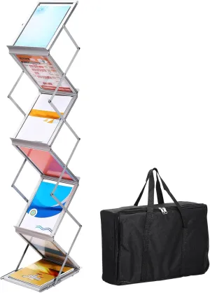 PATIKIL Foldable Aluminum Magazine Display Racks 6 Layers A4 Brochure Stand Catalog Literature Rack with Oxford Bag for Hotel, Exhibition, Trade Show, Office