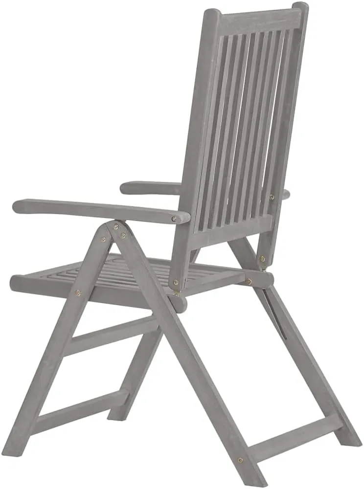 Patio Reclining Chairs 2 Pcs Gray Solid Acacia Wood Folding Lounge Chairs for Outdoor, Adjustable Backrest, Weather Resistant, Foldable Design for Patio Beach Camping