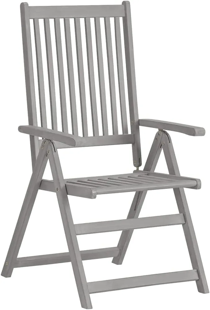 Patio Reclining Chairs 2 Pcs Gray Solid Acacia Wood Folding Lounge Chairs for Outdoor, Adjustable Backrest, Weather Resistant, Foldable Design for Patio Beach Camping