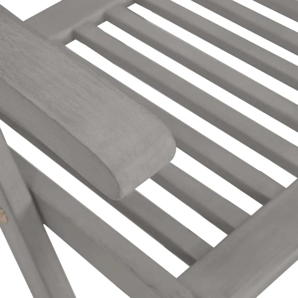 Patio Reclining Chairs 2 Pcs Gray Solid Acacia Wood Folding Lounge Chairs for Outdoor, Adjustable Backrest, Weather Resistant, Foldable Design for Patio Beach Camping