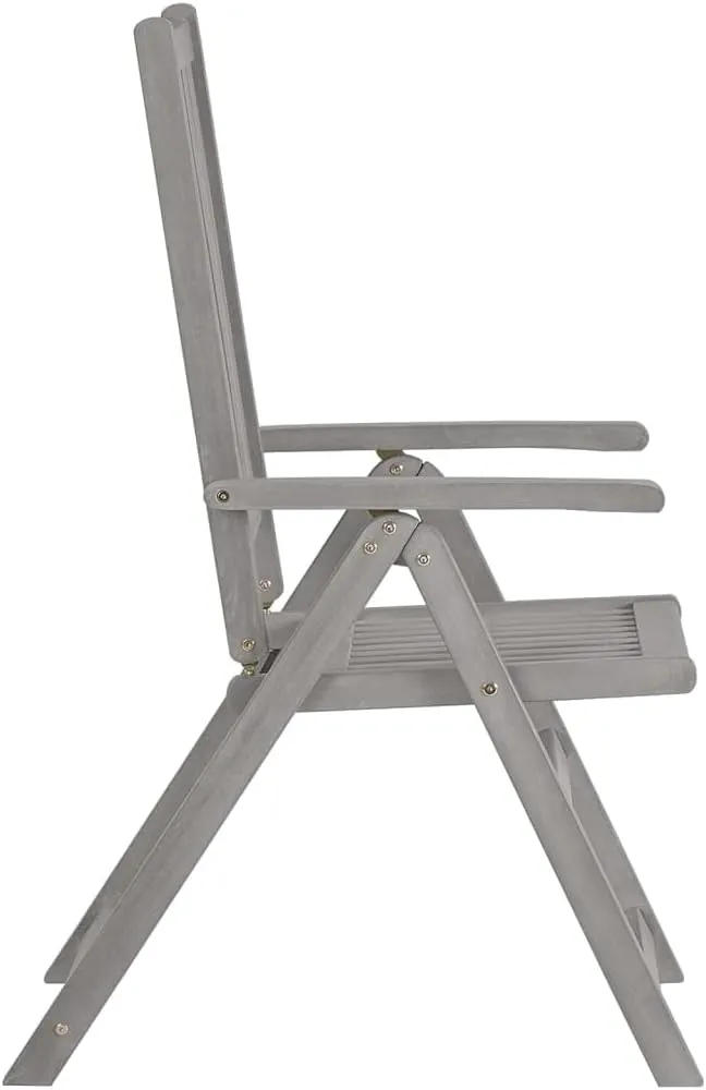 Patio Reclining Chairs 2 Pcs Gray Solid Acacia Wood Folding Lounge Chairs for Outdoor, Adjustable Backrest, Weather Resistant, Foldable Design for Patio Beach Camping