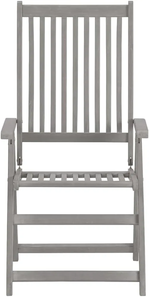 Patio Reclining Chairs 2 Pcs Gray Solid Acacia Wood Folding Lounge Chairs for Outdoor, Adjustable Backrest, Weather Resistant, Foldable Design for Patio Beach Camping