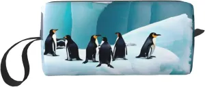Penguins On The Iceberg print Multi-Purpose Cosmetic Bag with Zipper Canvas Makeup Bag, Travel Toiletry Pouch, Pencil Bag