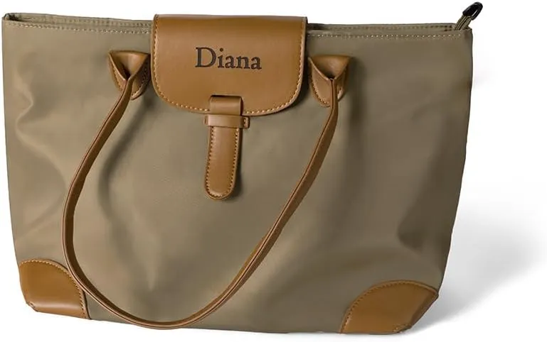 Personalized Waterproof Large Oxford Tote Handbag with Embroidered Initial Ribbon Name Customizable Shoulder Bag for Women