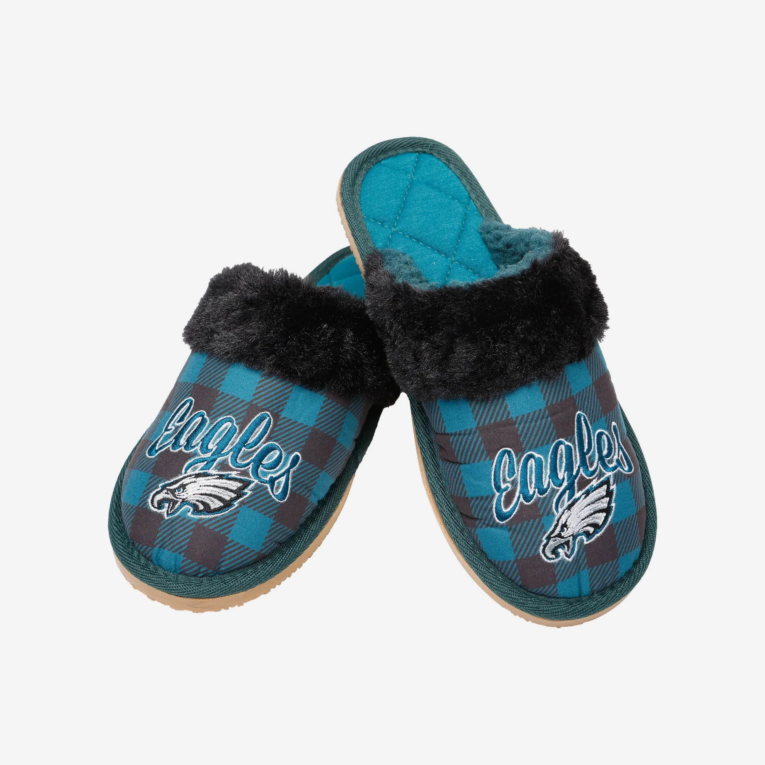 Philadelphia Eagles Womens Plaid Sherpa Mule Slipper