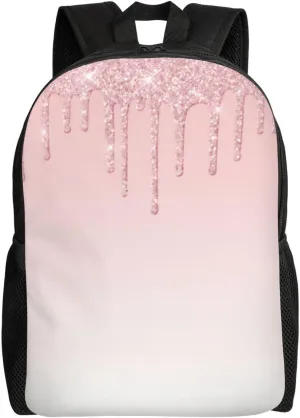 Pink Glitter Drip Backpack – Water-Resistant Laptop Bag, 15" Compartment, Lightweight Unisex Daypack For Work & Travel