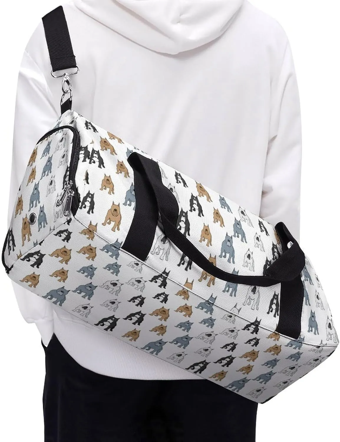 Pitbull Dog Icons Fitness Large Gym Bag for Unisex with Shoe Compartment & Wet Pocket
