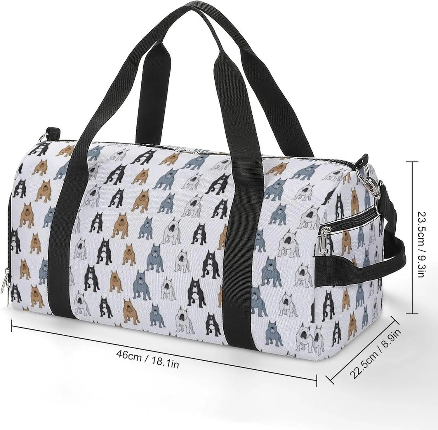 Pitbull Dog Icons Fitness Large Gym Bag for Unisex with Shoe Compartment & Wet Pocket