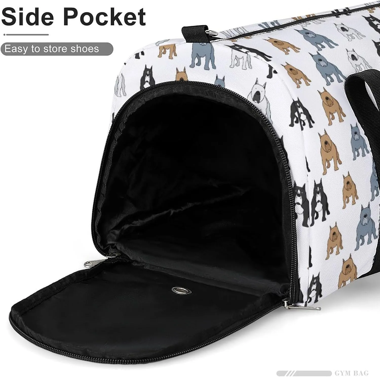 Pitbull Dog Icons Fitness Large Gym Bag for Unisex with Shoe Compartment & Wet Pocket