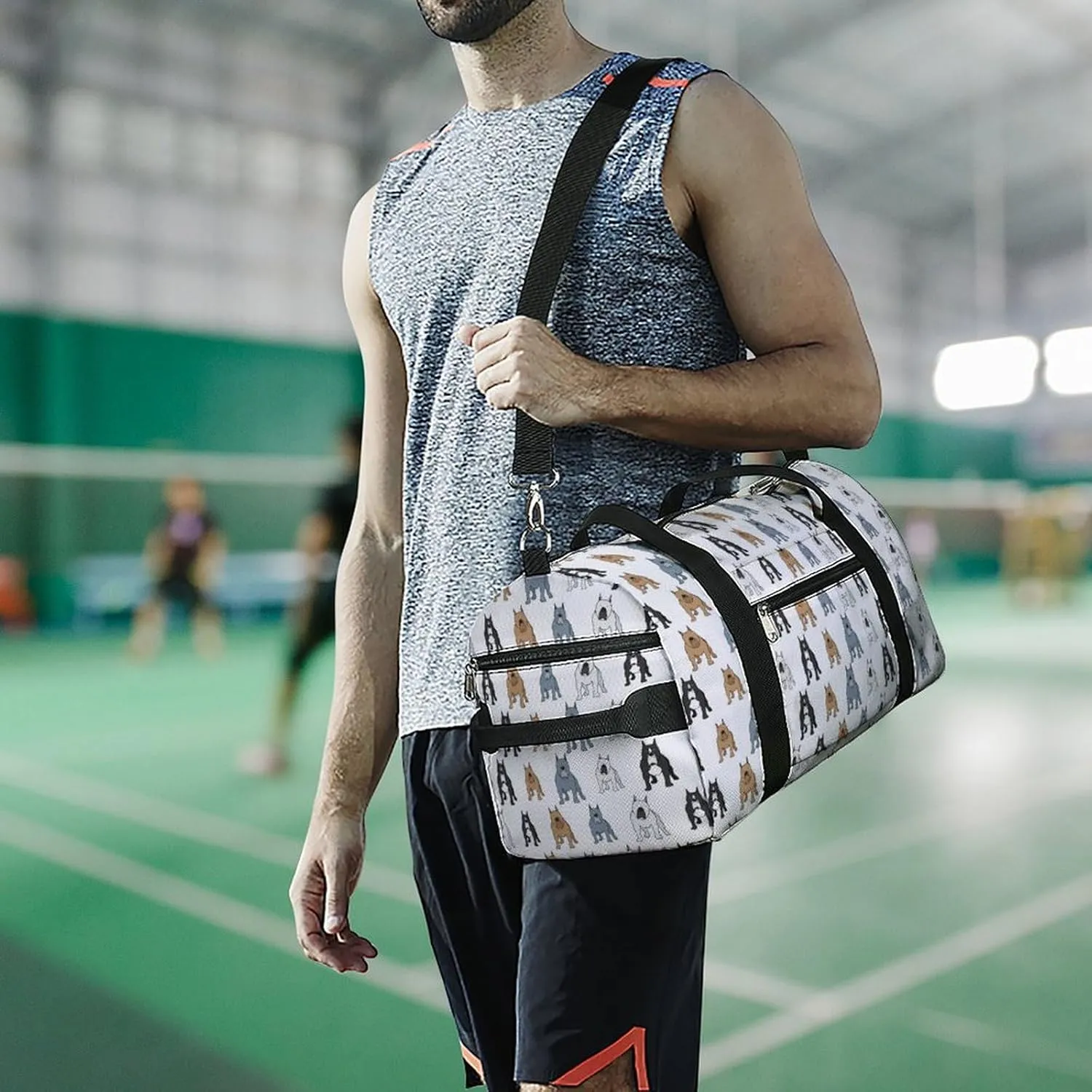 Pitbull Dog Icons Fitness Large Gym Bag for Unisex with Shoe Compartment & Wet Pocket