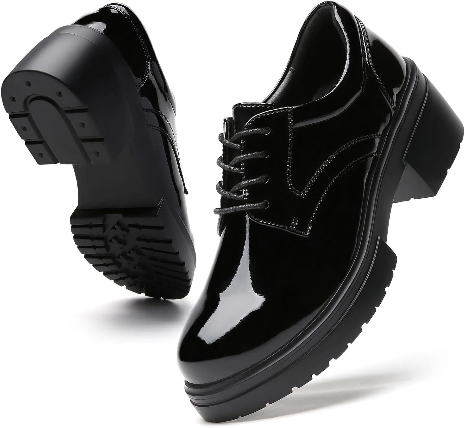 Platform Oxfords for Women Chunky Oxford Heels Women's Pumps Lace Up Shoes Office Work Ladies Casual Business Dress Shoes