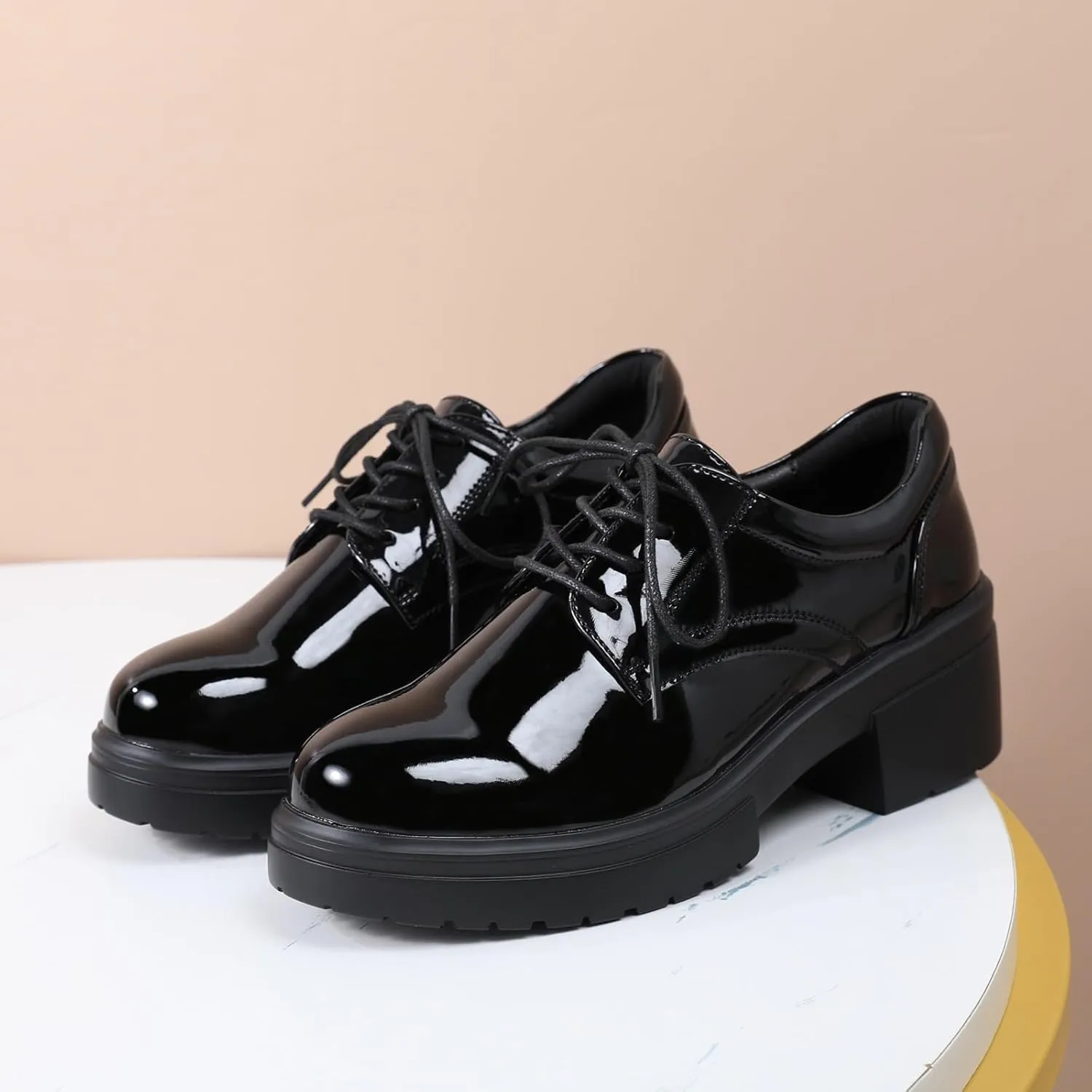Platform Oxfords for Women Chunky Oxford Heels Women's Pumps Lace Up Shoes Office Work Ladies Casual Business Dress Shoes
