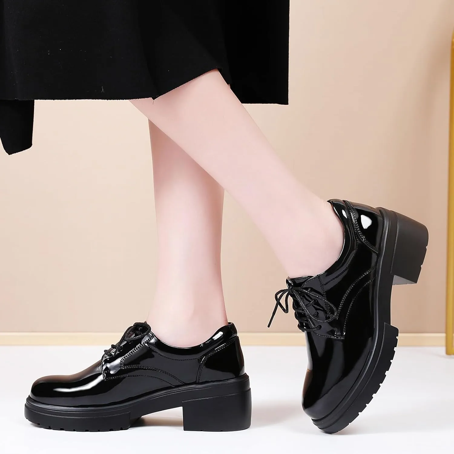 Platform Oxfords for Women Chunky Oxford Heels Women's Pumps Lace Up Shoes Office Work Ladies Casual Business Dress Shoes