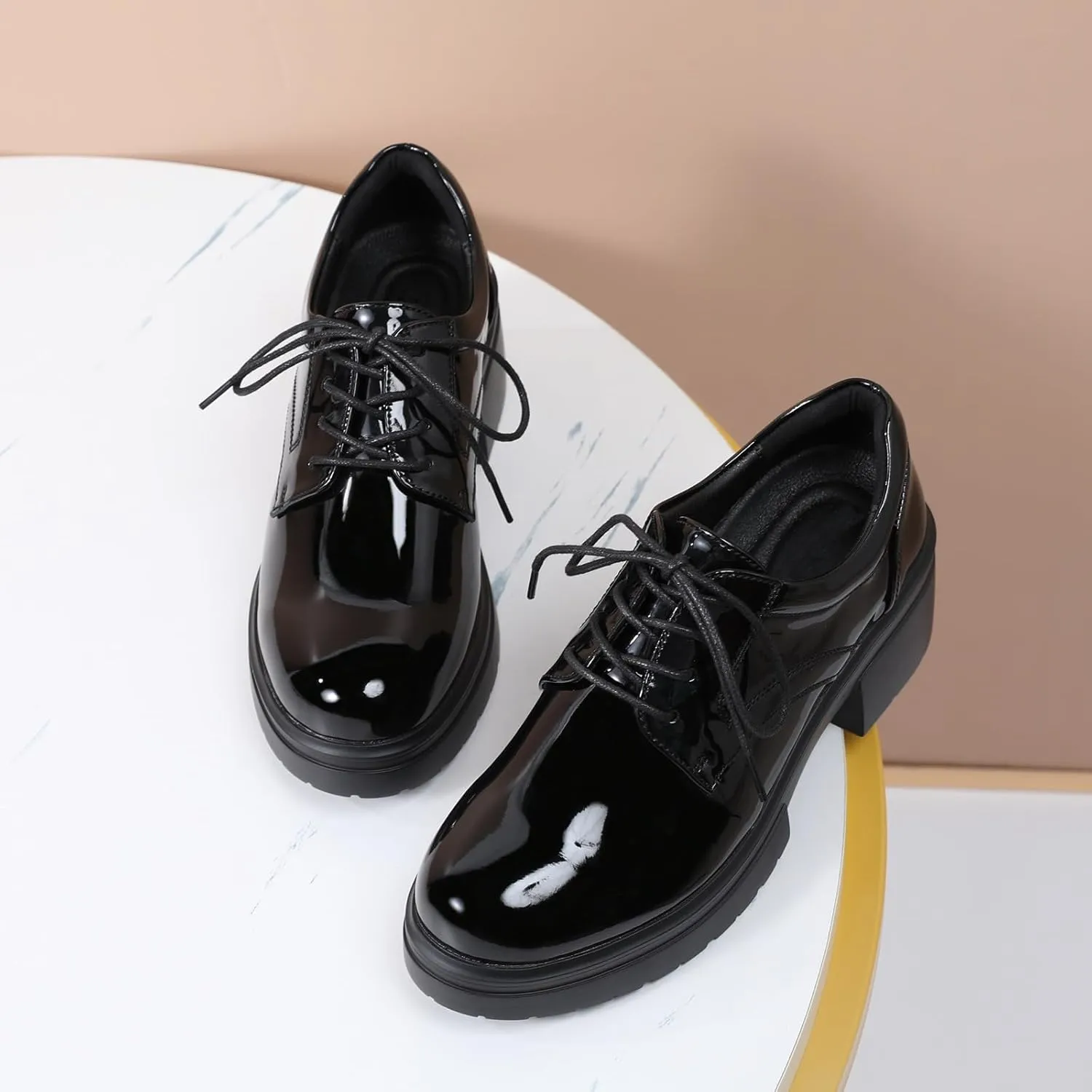 Platform Oxfords for Women Chunky Oxford Heels Women's Pumps Lace Up Shoes Office Work Ladies Casual Business Dress Shoes