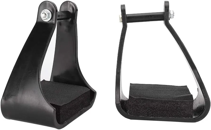 POM Plastic Stirrups for Western Horse Riding, Safety Saddle Trail with Black Cushioned Foam Foot Pad, Shock Absorbing Pads for Long Distance Riding, Angled Design for Comfort