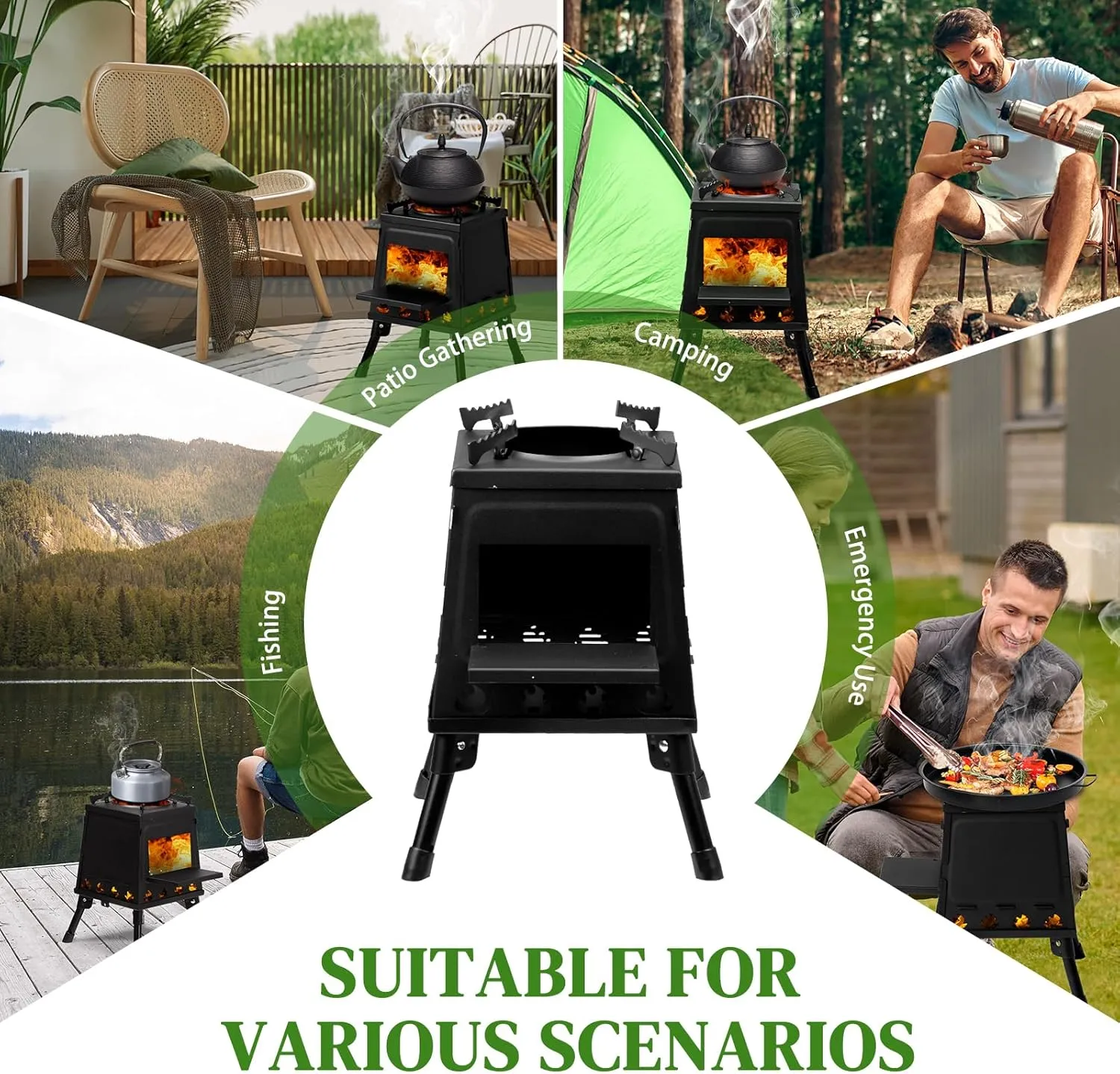 Portable Camping Wood Burning Stove,Outdoor Cooking Foldable Lightweight Stove,Portable Camping Backpacking Wood Stove,Camping Hot Tent Stove,with Storage Bag,for Picnic, Hiking & Heating (Black)