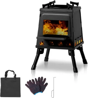 Portable Camping Wood Burning Stove,Outdoor Cooking Foldable Lightweight Stove,Portable Camping Backpacking Wood Stove,Camping Hot Tent Stove,with Storage Bag,for Picnic, Hiking & Heating (Black)