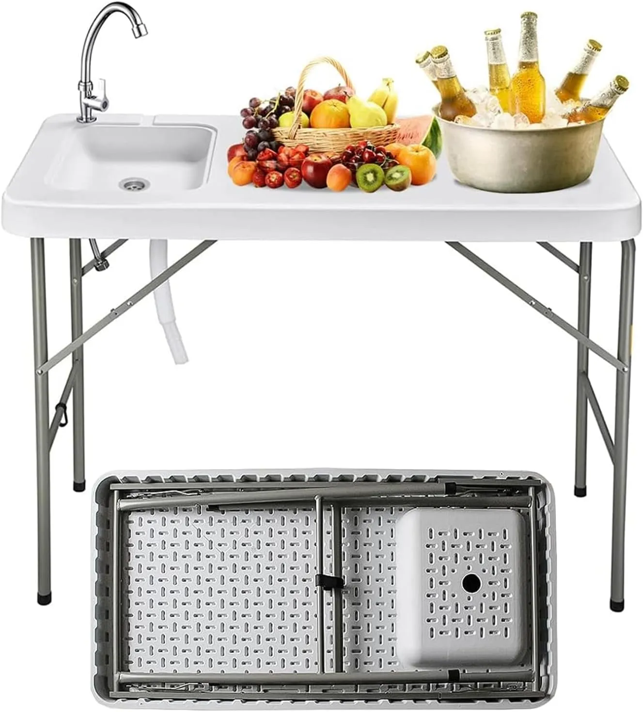 Portable Folding Table, Camping Sink Table, Portable Camping Folding Desk, Food Cleaning and Cutting Outdoor Picnic/Camping Table with Sink Faucet