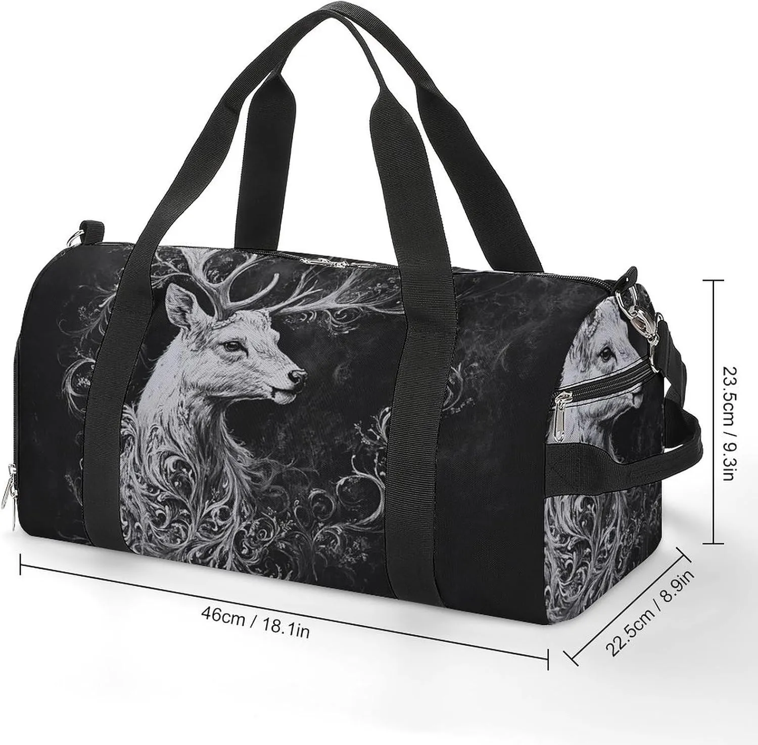 Portrait of Deer Fitness Large Gym Bag for Unisex with Shoe Compartment & Wet Pocket