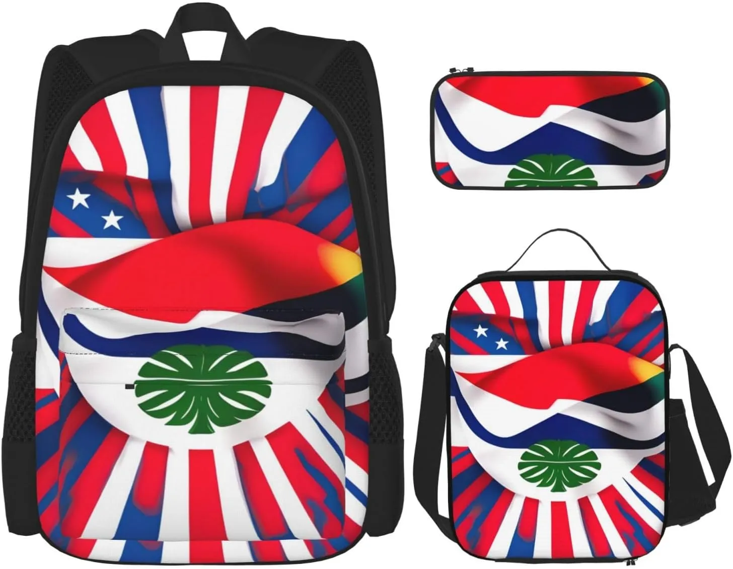 Premium Costa Rica Flag Print 3-in-1 Backpack Set with Lunch Bag & Pencil Case Portable Bag Set