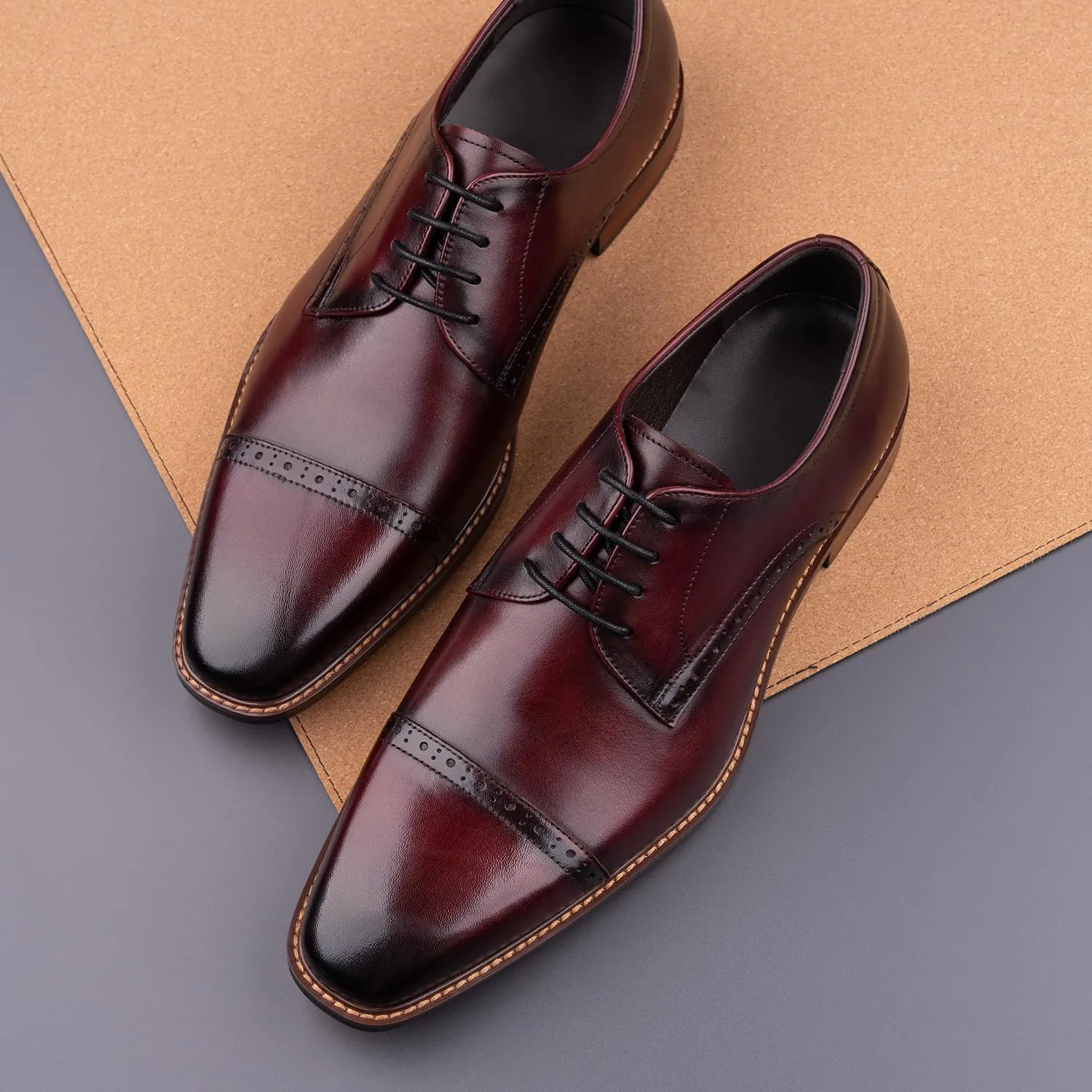Premium Men's Genuine Leather Oxford Dress Shoes - Handcrafted Formal Business Lace-Up Shoes for Office & Professional Occasions