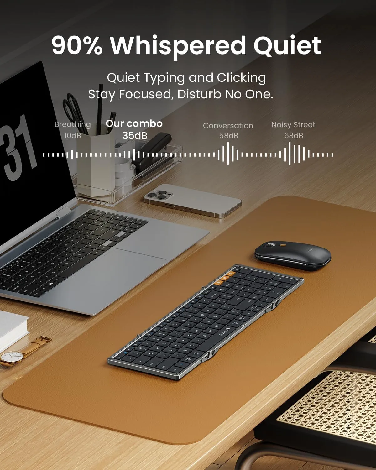 ProtoArc Foldable Keyboard and Mouse, XKM01 True Full-Size Folding Keyboard Mouse Combo for Business and Travel, 2.4G Dual Bluetooth Portable Mouse Keyboard for Laptop iPads Tablets - Black Gray