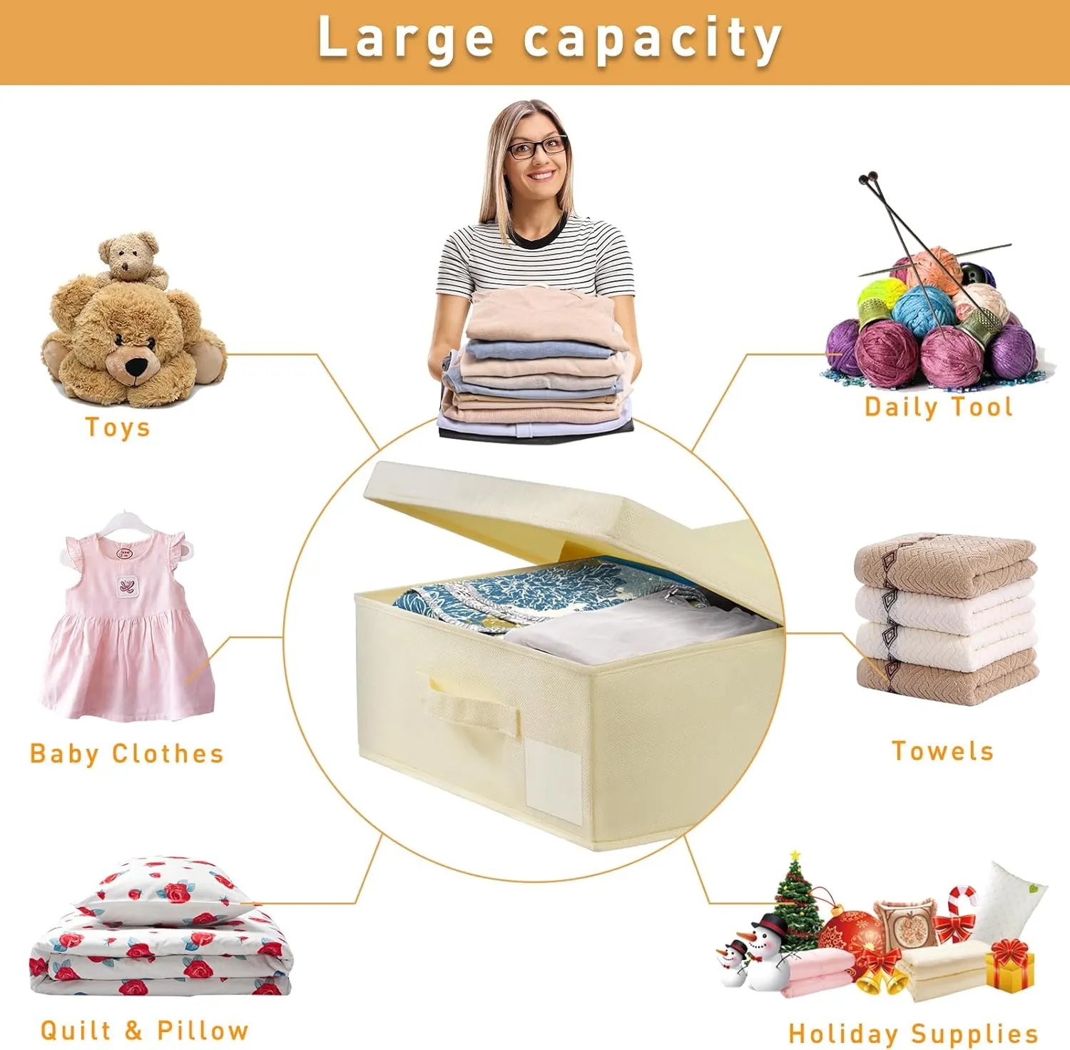 punemi Underbed Storage Bins, Set Of 3 Stackable Underbed Storage Containers Bag With Lid, Fabric Storage Under Bed Drawer Organizer For Blanket Pillow Comforter & Quilt Wrapping Paper, Beige