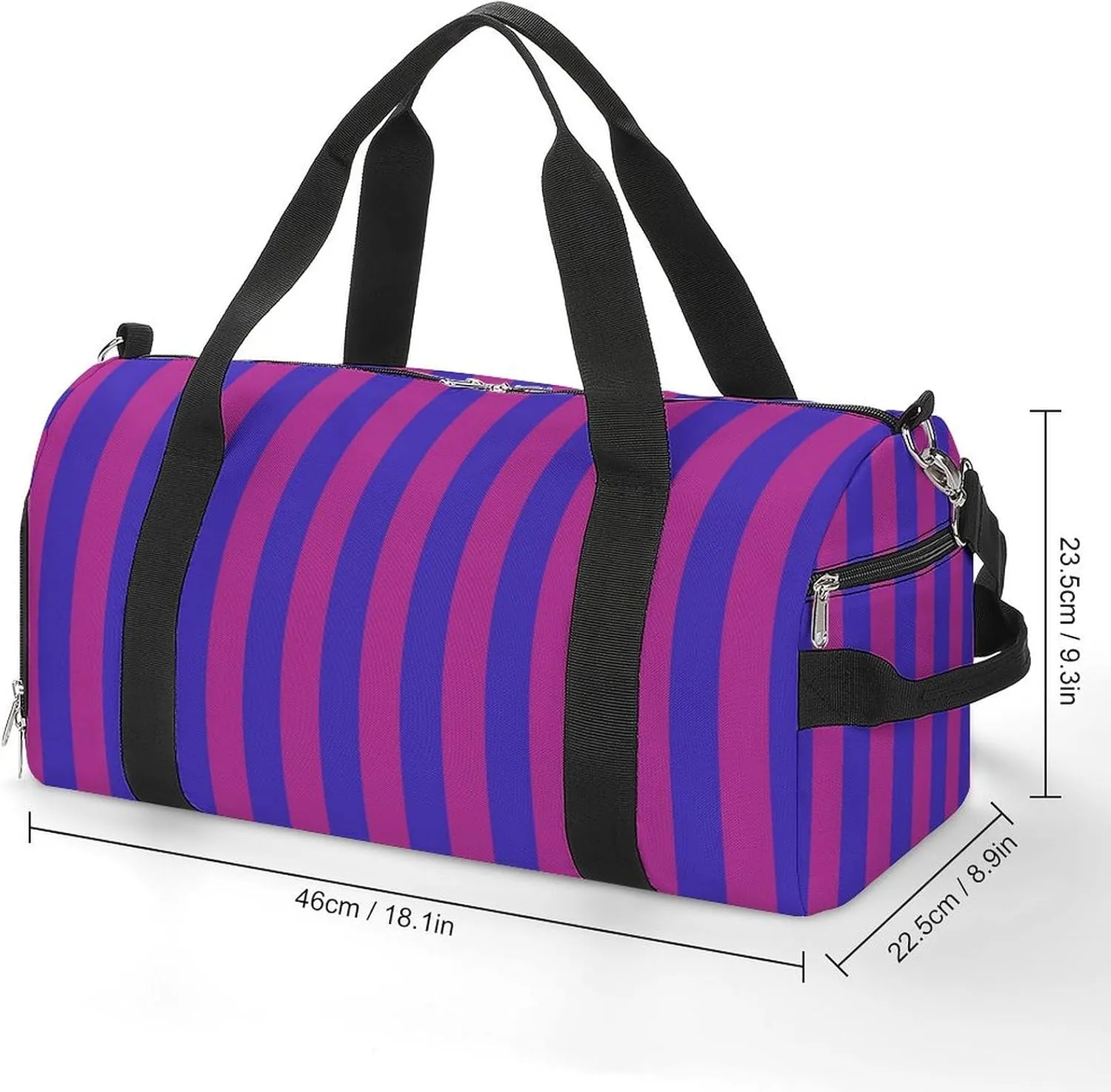 Purple And Blue Striped Fitness Large Gym Bag for Unisex with Shoe Compartment & Wet Pocket