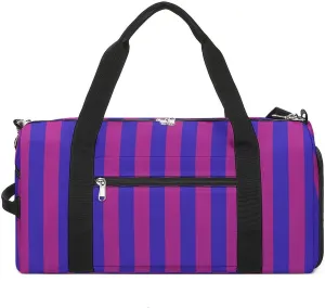 Purple And Blue Striped Fitness Large Gym Bag for Unisex with Shoe Compartment & Wet Pocket