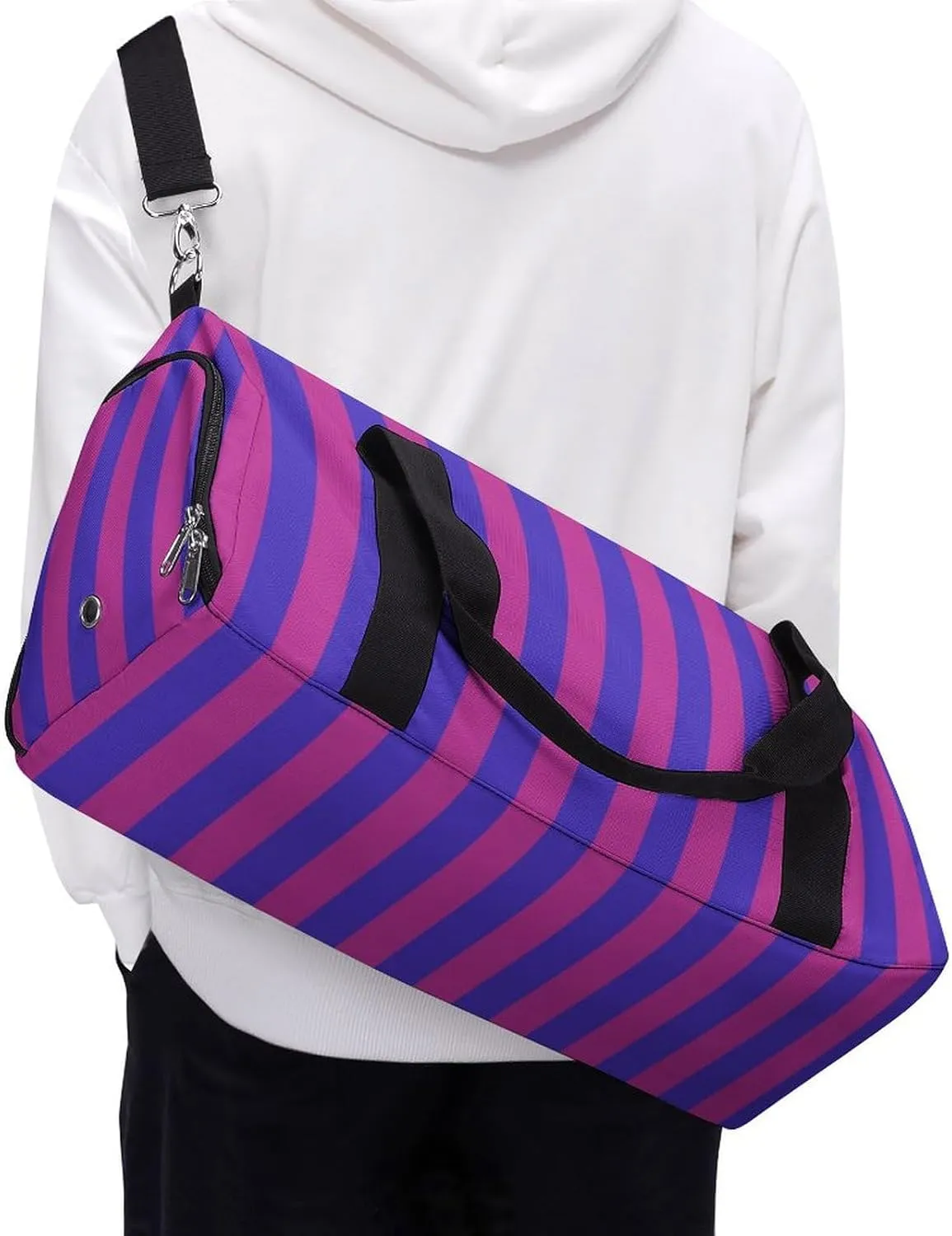 Purple And Blue Striped Fitness Large Gym Bag for Unisex with Shoe Compartment & Wet Pocket